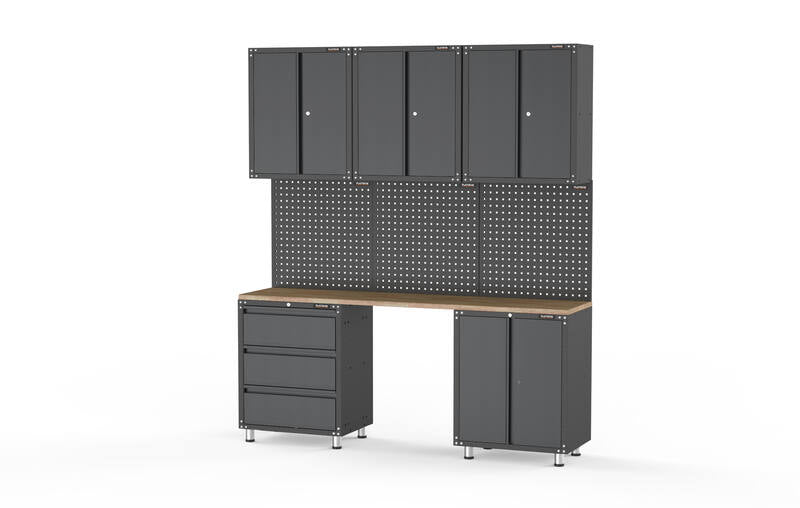 2030mm x 480mm x 2319mm Black Workshop Garage Storage Cabinet Set