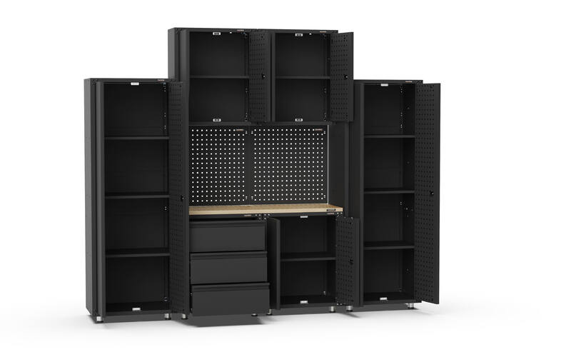 2704mm x 480mm x 2319mm Black Workshop Garage Storage Cabinet Set Model B