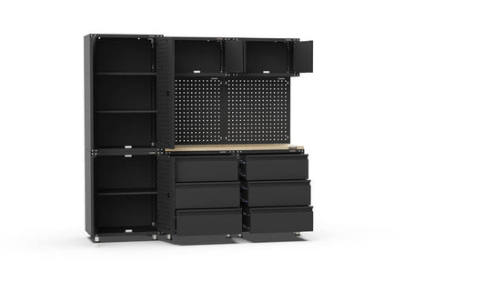 2030mm x 480mm x 1870mm Black Workshop Garage Storage Cabinet Set Model C