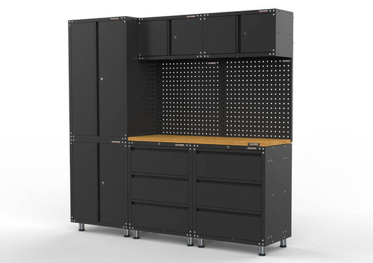 2030mm x 480mm x 1870mm Black Workshop Garage Storage Cabinet Set Model C