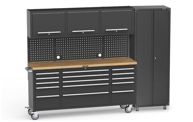 2569mm x 511mm x 1874mm Black Mobile 15 Drawers Tool Chest Work Bench + 1 standing storage cabinet