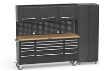 2569mm x 511mm x 1874mm Black Mobile 15 Drawers Tool Chest Work Bench + 1 standing storage cabinet steelmates