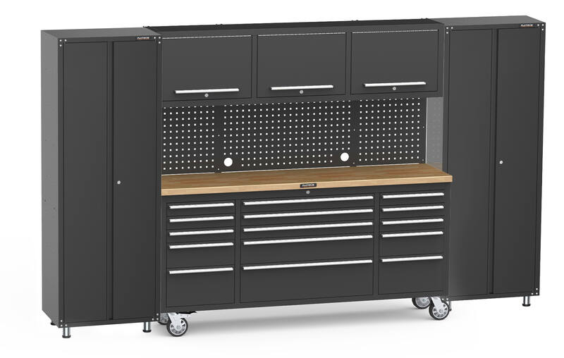 3170mm x 511mm x 1874mm Black Mobile 15 Drawers Tool Chest Work Bench + 2 standing storage cabinet