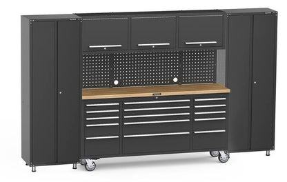 3170mm x 511mm x 1874mm Black Mobile 15 Drawers Tool Chest Work Bench + 2 standing storage cabinet