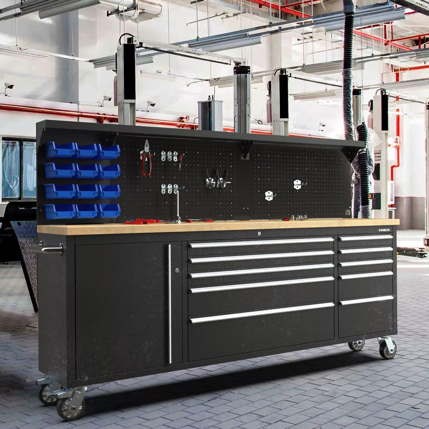 84" Heavy Duty Tool Cabinet Work Bench with 10 Drawers 2278 x 511 x 1483 mm  Steelmates