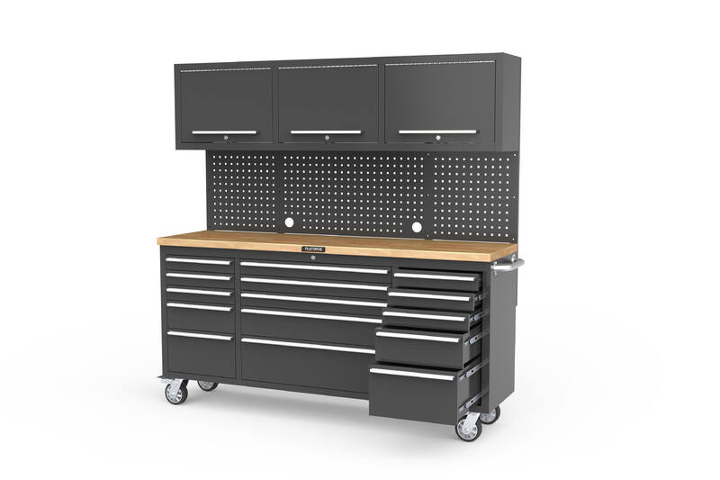 1968mm x 511mm x 1874mm Black Mobile Work Bench with 15 Drawers ToolChest & 3 Door Cabinet