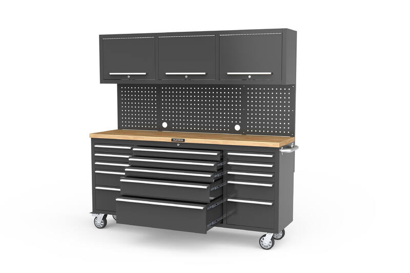 1968mm x 511mm x 1874mm Black Mobile Work Bench with 15 Drawers ToolChest & 3 Door Cabinet