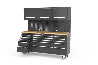 1968mm x 511mm x 1874mm Black Mobile Work Bench with 15 Drawers ToolChest & 3 Door Cabinet