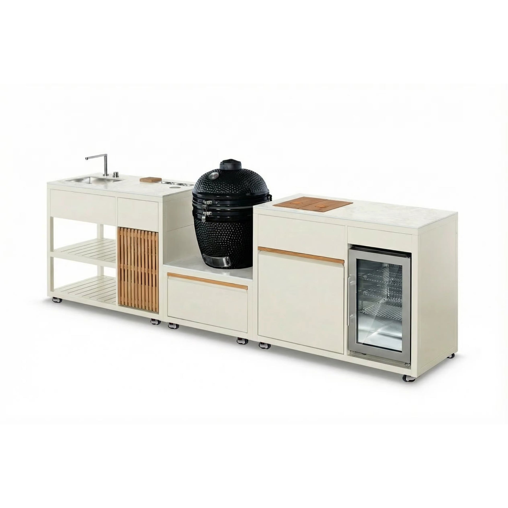 Outdoor Kitchen 3-in-1 Kamado, Sink & Fridge Configuration  Steelmates