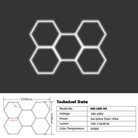Wall Mount and Office Hexagon LED Light 2358 x 1648 mm - 5 Grid System  steelmates