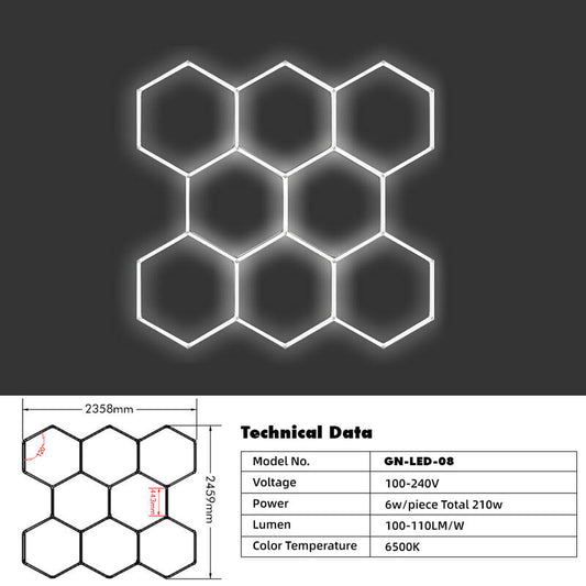 Wall Mount and Office Hexagon LED Light 2459 x 2358 mm - 8 Grid System  Steelmates