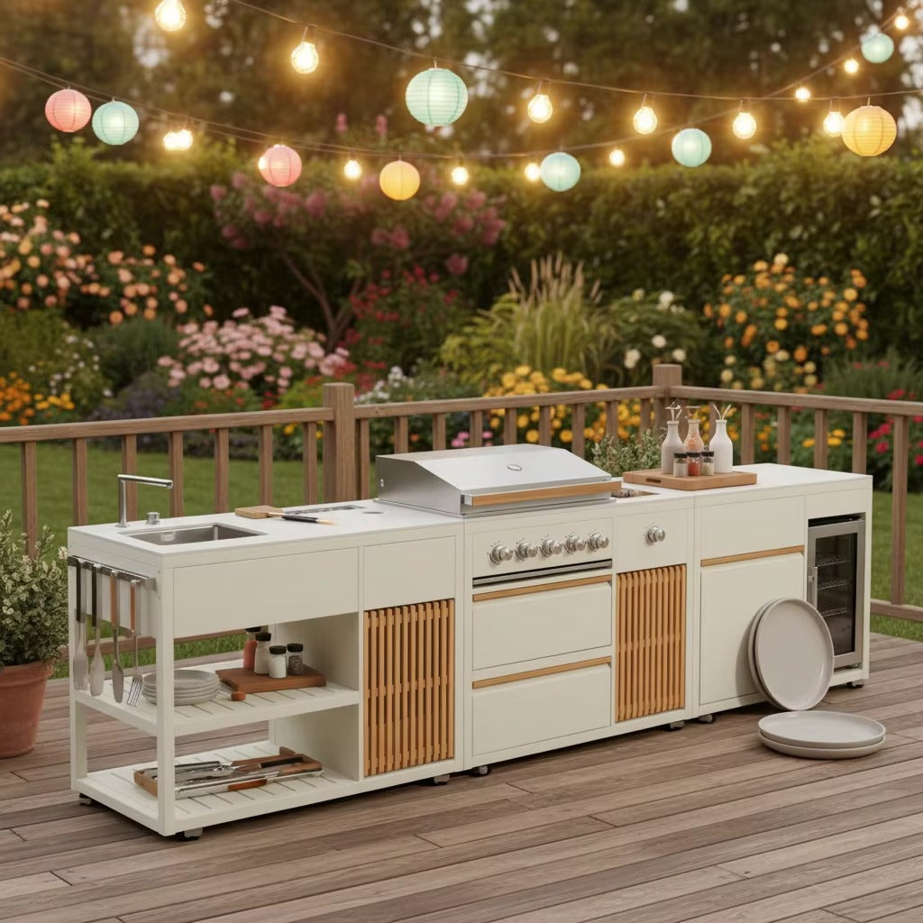 Outdoor Kitchen 3-in-1 Grill, Sink & Fridge Configuration  Steelmates