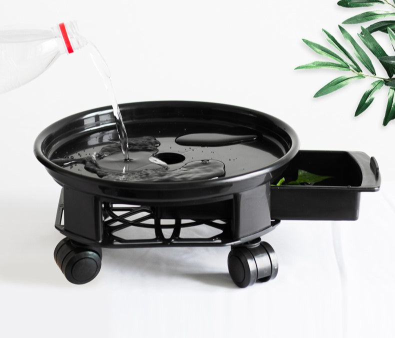 Heavy Duty Plant Caddy with Wheels, Round Pot Stand with Water Tray  Steelmates