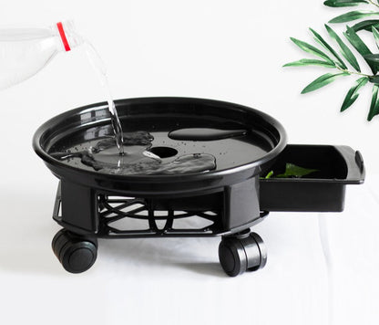Heavy Duty Plant Caddy with Wheels, Round Pot Stand with Water Tray  Steelmates