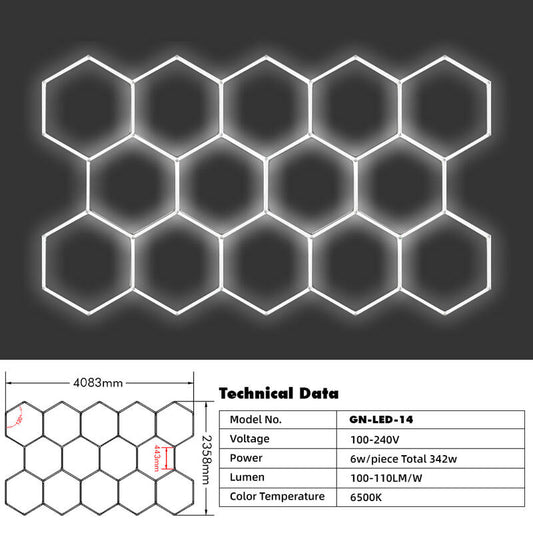 Single Garage Hexagon LED Light 4083 x 2358 mm - 14 Grid System  Steelmates