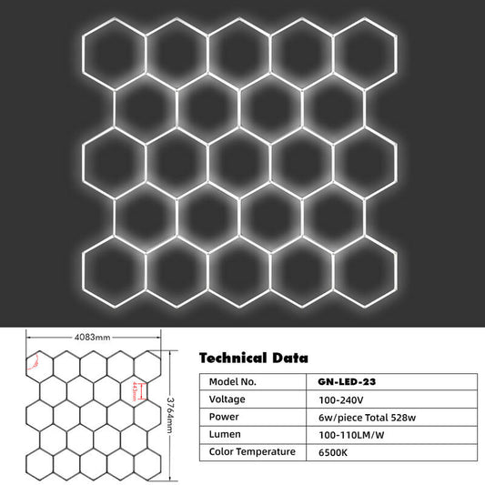 Double Garage Hexagon LED Light 4083 x 3764 mm - 23 Grid System  Steelmates