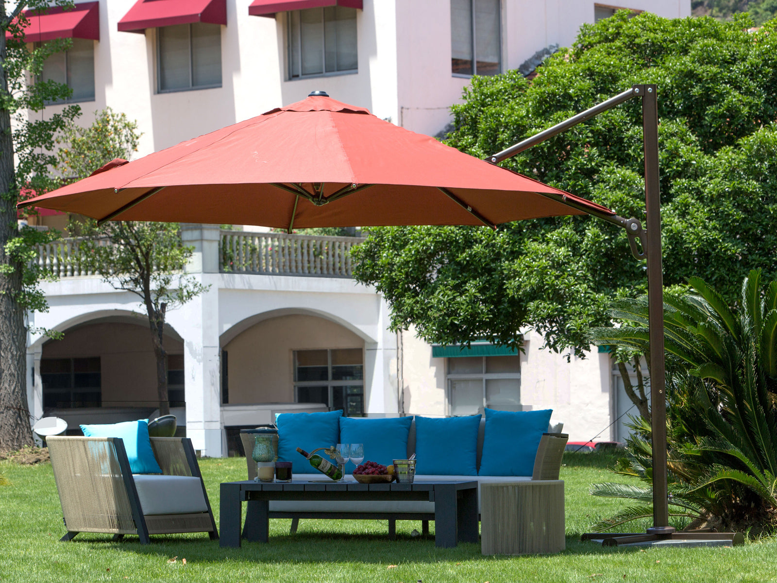 Garden Cantilever Outdoor Red Round Umbrella Canopy -AI118  Steelmates