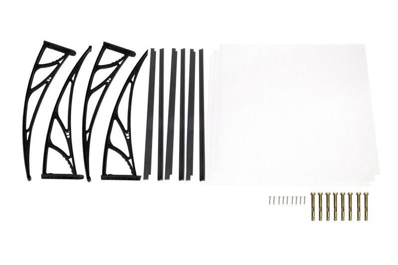 Door Canopy W200xD100cm DIY Window Door Awning Sun Shade with Clear Roof Panel