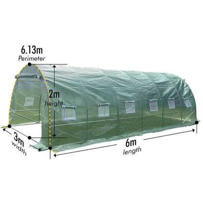 6m x 3m x 2m Strong Tunnel Greenhouses Galvanised Frame