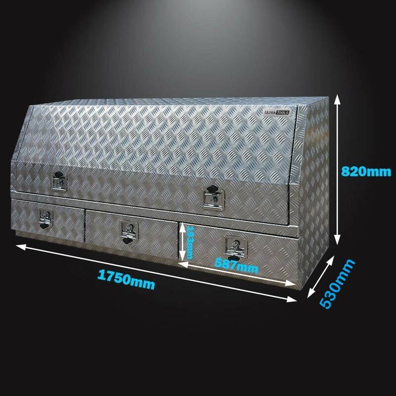 Aluminium Ute Tool Box 2.5mm 1750x530x820mm 3 Drawers Side Opening Vehicle Stora