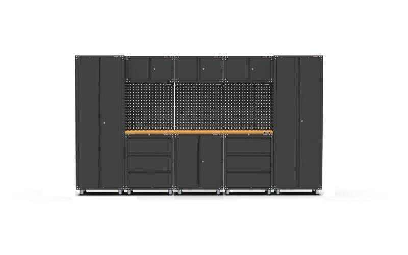 3380mm x 480mm x 1870mm Black Workshop Garage Storage Cabinet Set