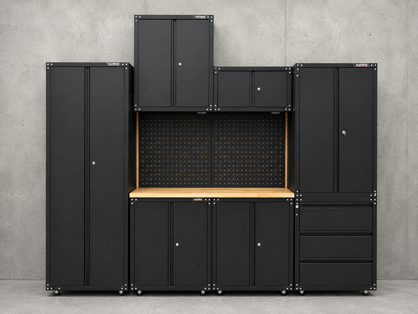 2690mm x 480mm x 2280mm Black Workshop Garage Storage Cabinet Set -AI103  Steelmates