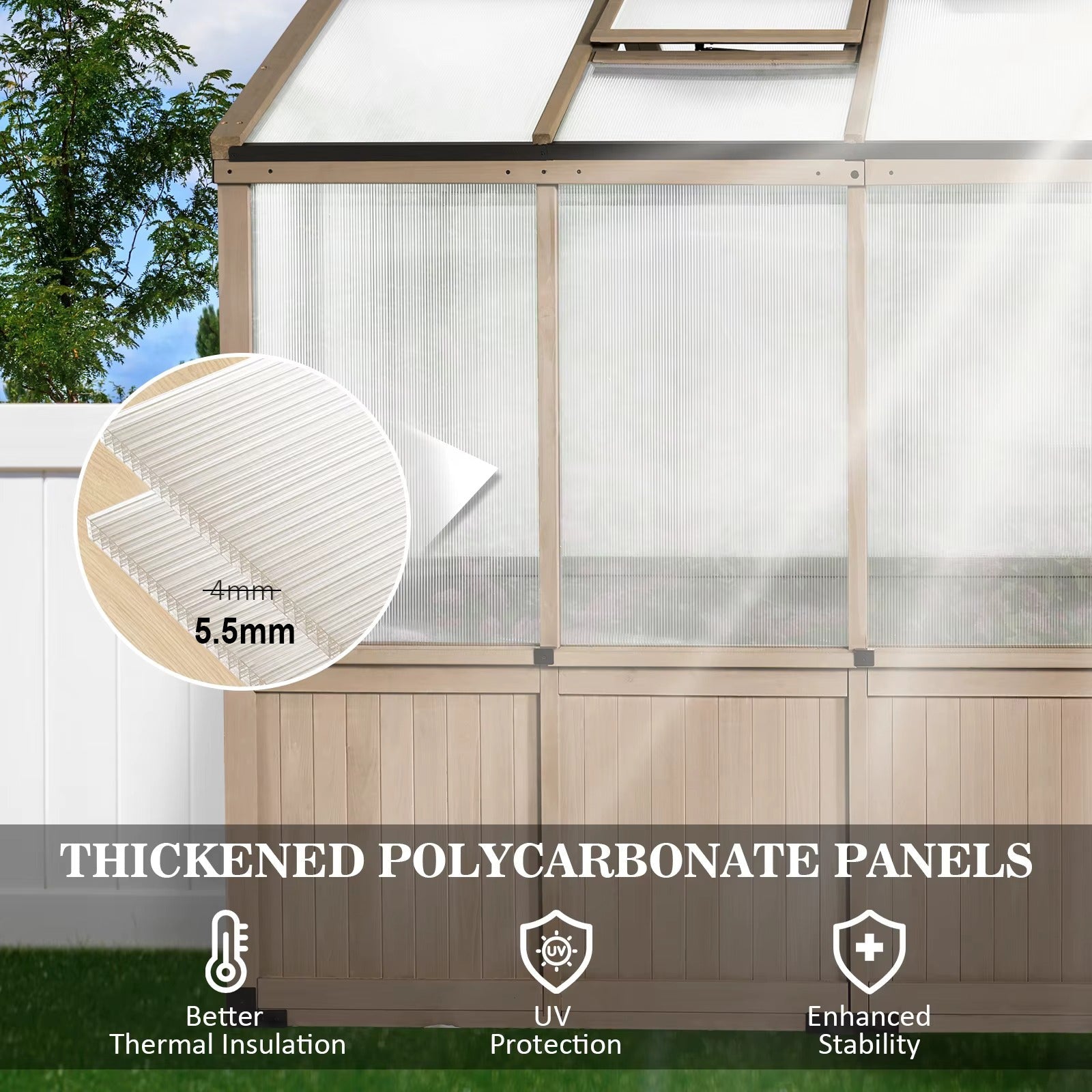 Cedar Wood Garden Greenhouse, Polycarbonate Plant House with Steel Frame  Steelmates