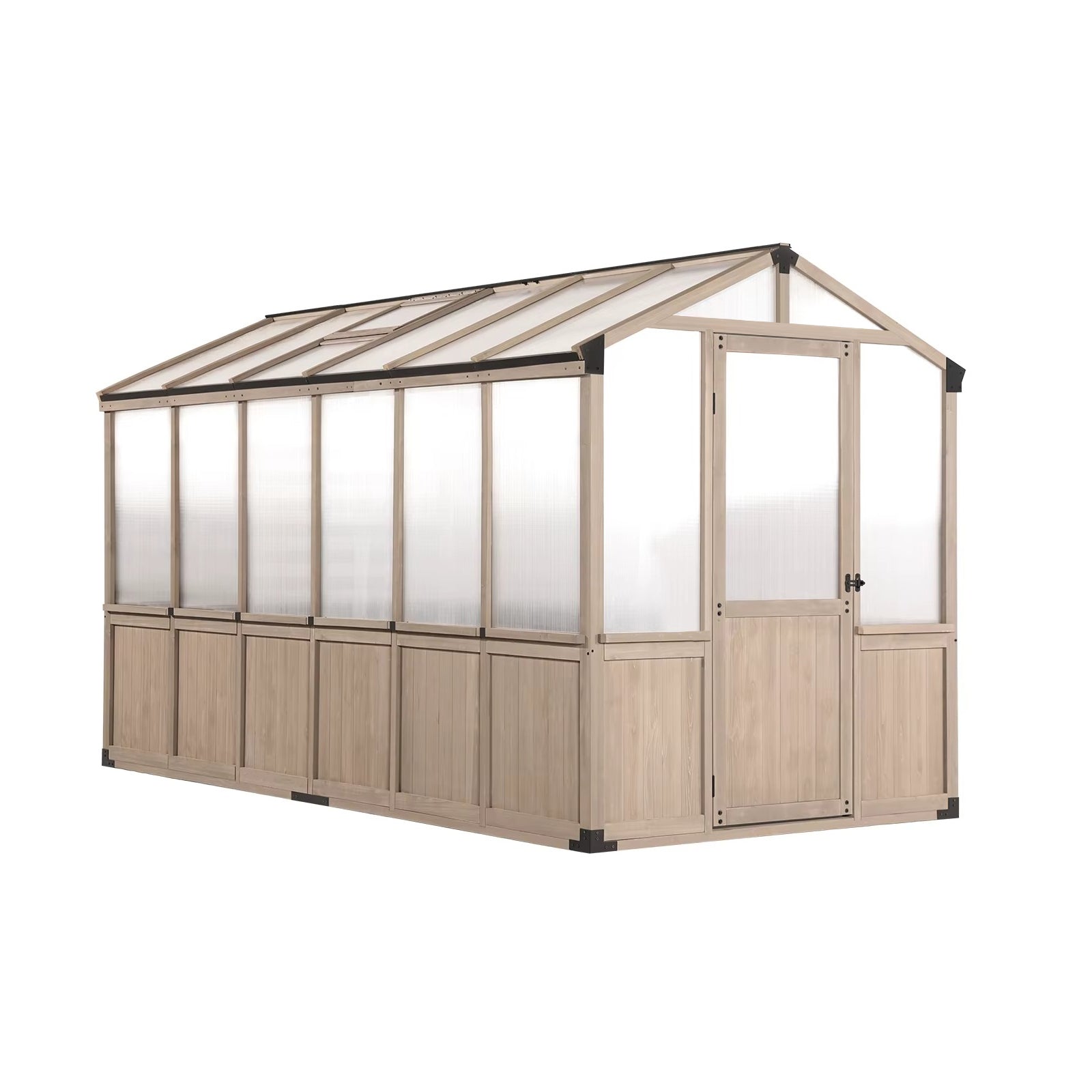Cedar Wood Garden Greenhouse, Polycarbonate Plant House with Steel Frame  Steelmates