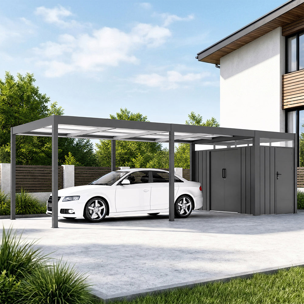 Galvanized Steel Carport with Sloped Roof 320 x 630 x 243cm  Steelmates