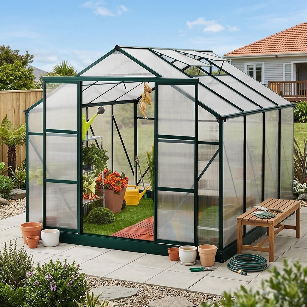2.4m x 2.9m The Ultimate Greenhouse 6mm Twin Wall Aluminium Greenhouses Steelmates