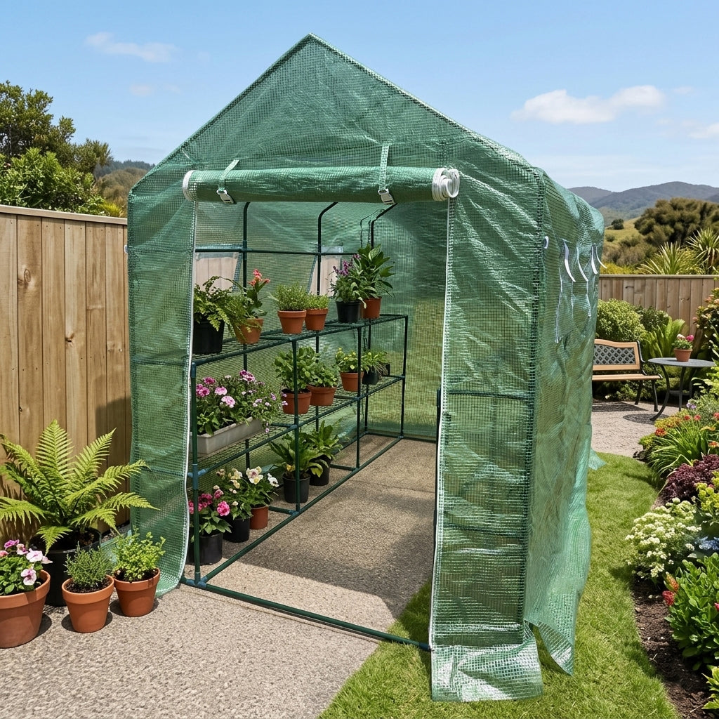 EcoPro 143 x214 x 195cm Walk-in Mini Greenhouse PE Cover Plant Garden Shed Mini Greenhouse steelmates