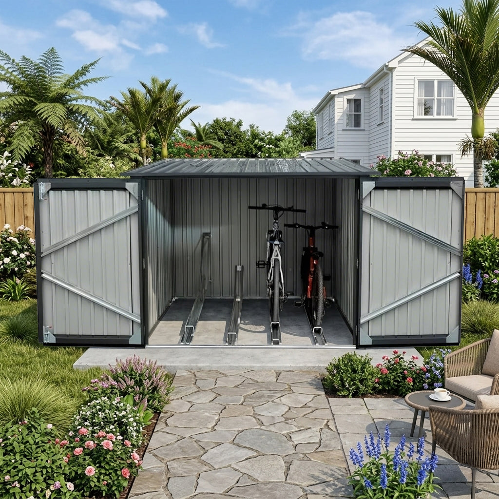 [Grey] Bike Shed, Garden Storage Box 1920W x 1920L x 1630H Small Garden Sheds steelmates