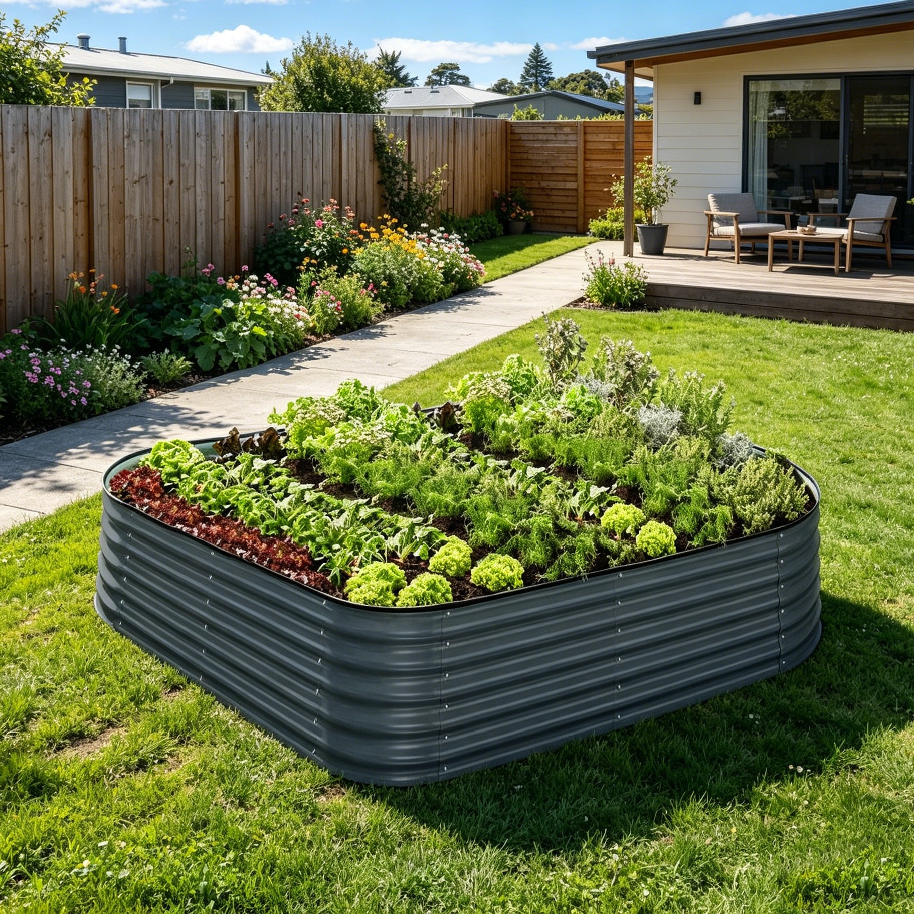 Galvanised Steel Garden Bed 9-in-1 Modular Oval Vegetable Planter [Grey]  steelmates