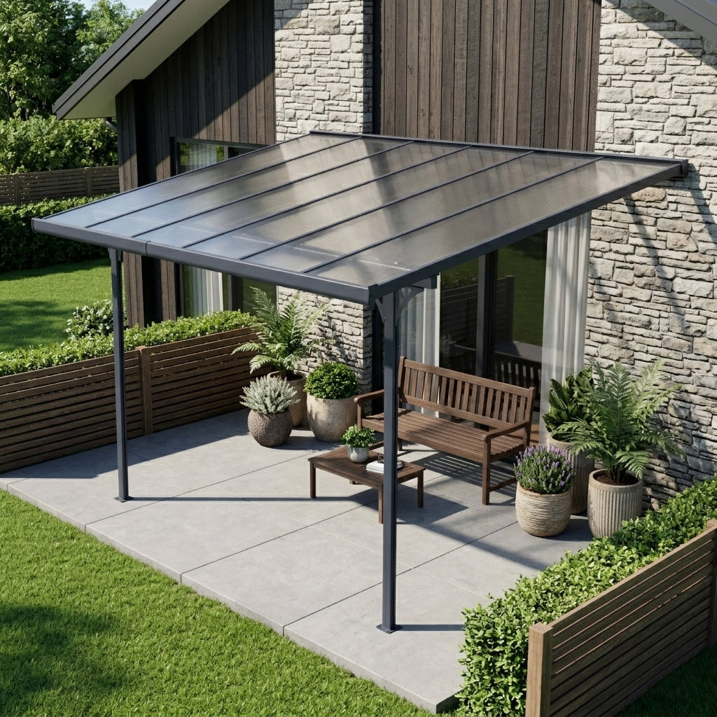 3750 L x 2550 W Aluminium Canopy, Patio cover, Carport, Lean To Pergola,8mm Roof  steelmates