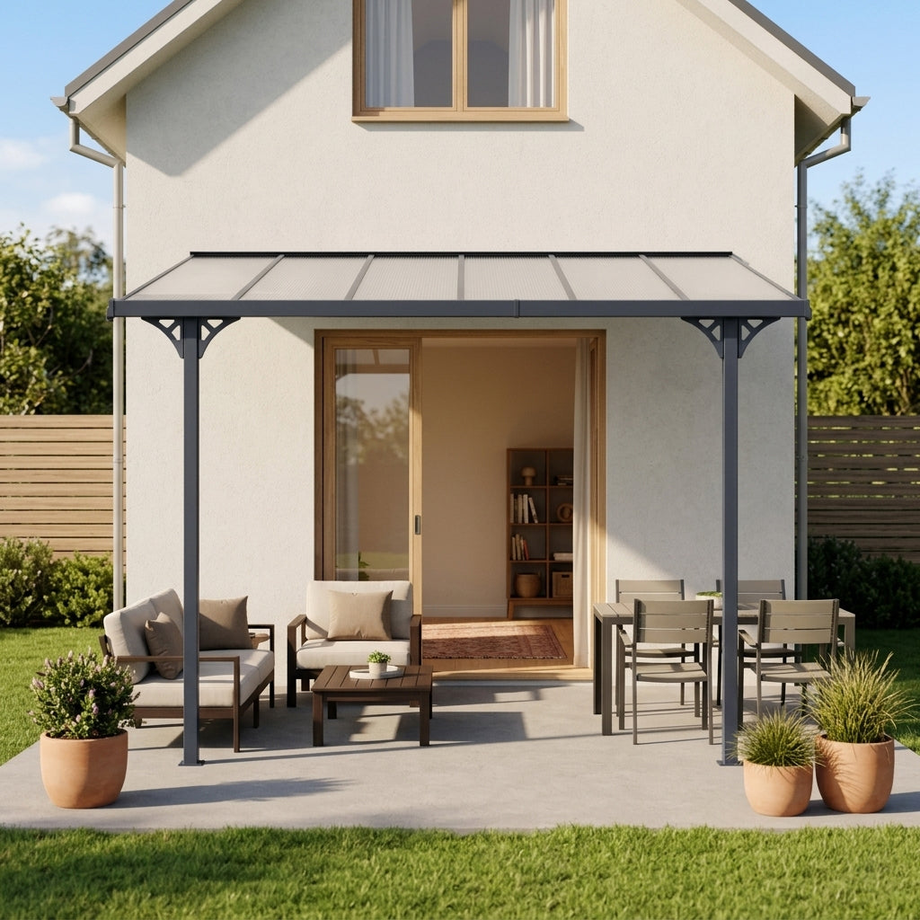 3750 L x 2550 W Aluminium Canopy, Patio cover, Carport, Lean To Pergola,8mm Roof  steelmates