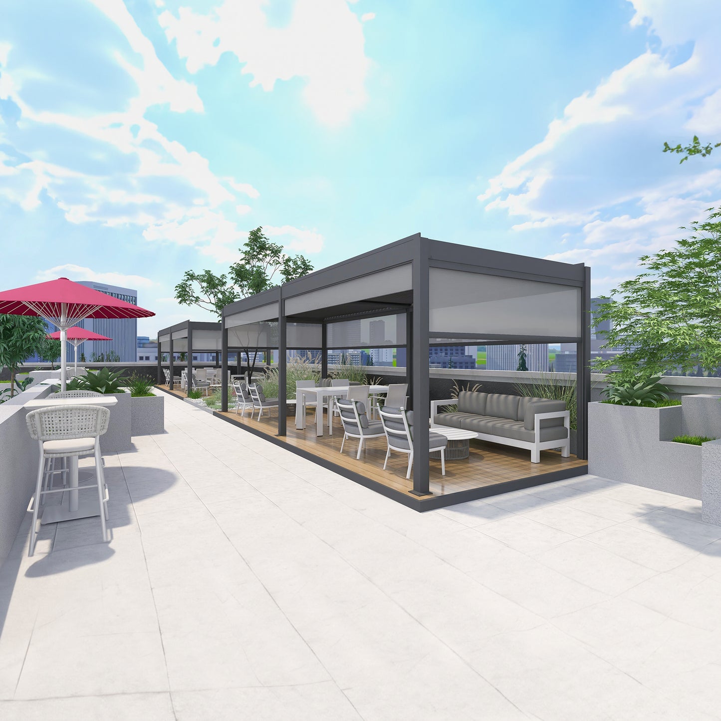 7000 L x 3000 W x 2500 H Louvred Pergola Louvre Roof Dark Grey