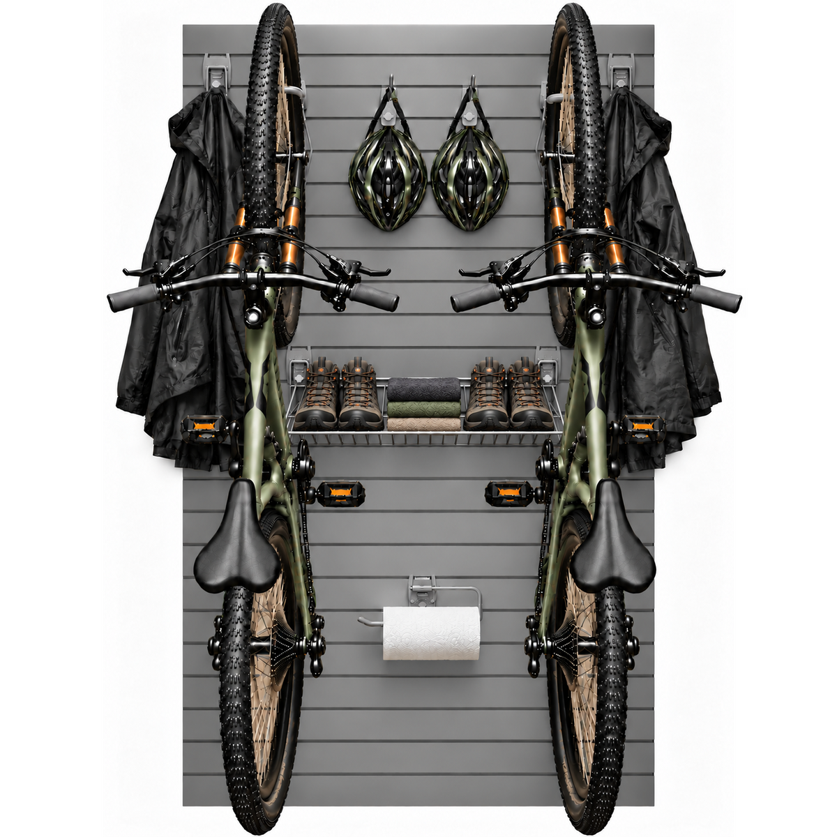 Double Bike Storage Kit – Slatwall Garage Organisation System  Steelmates