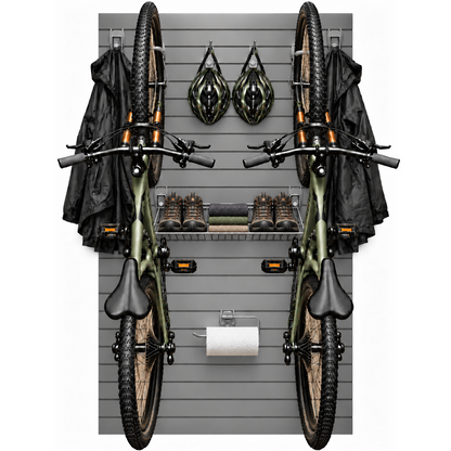 Double Bike Storage Kit – Slatwall Garage Organisation System  Steelmates
