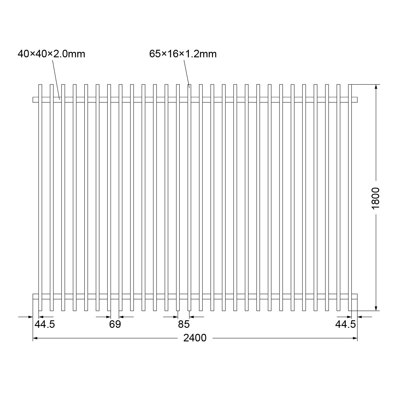 Aluminium Blade Fence 2400x1800mm