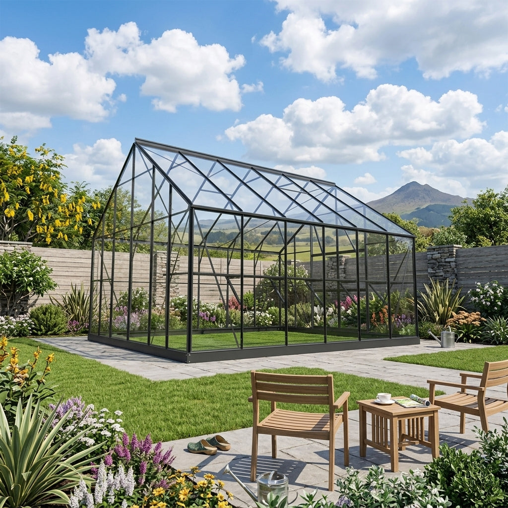 Glasshouse 4mm toughened glass 3000 x 3040 x 2600mm  steelmates