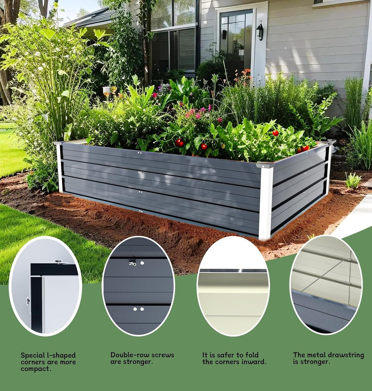 Galvanized Raised Garden Bed 1750W x 1160D x 400H mm Grey  Steelmates