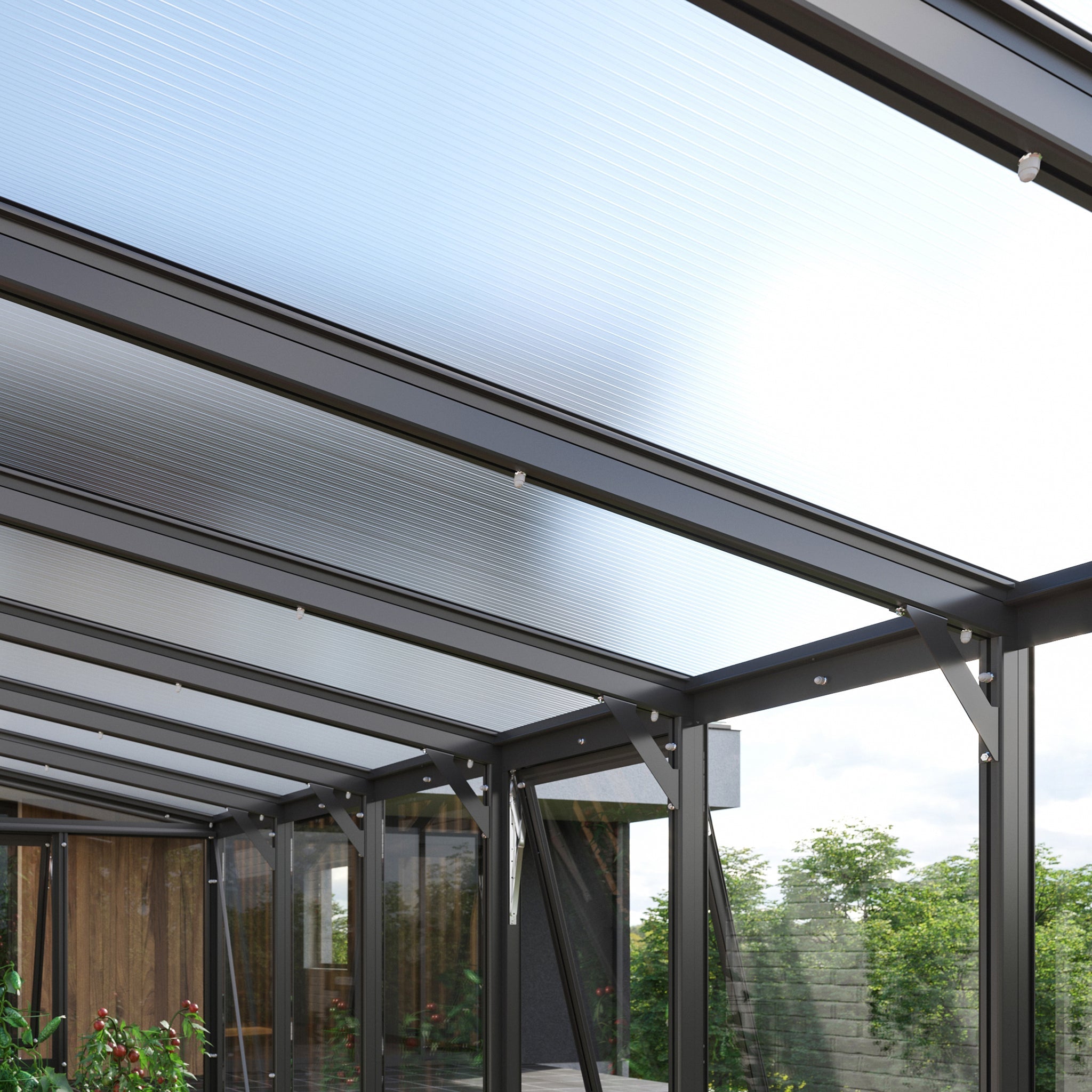 Glass Sided Greenhouse with 10mm PC Roof 266x397cm Aluminium Greenhouses Steelmates