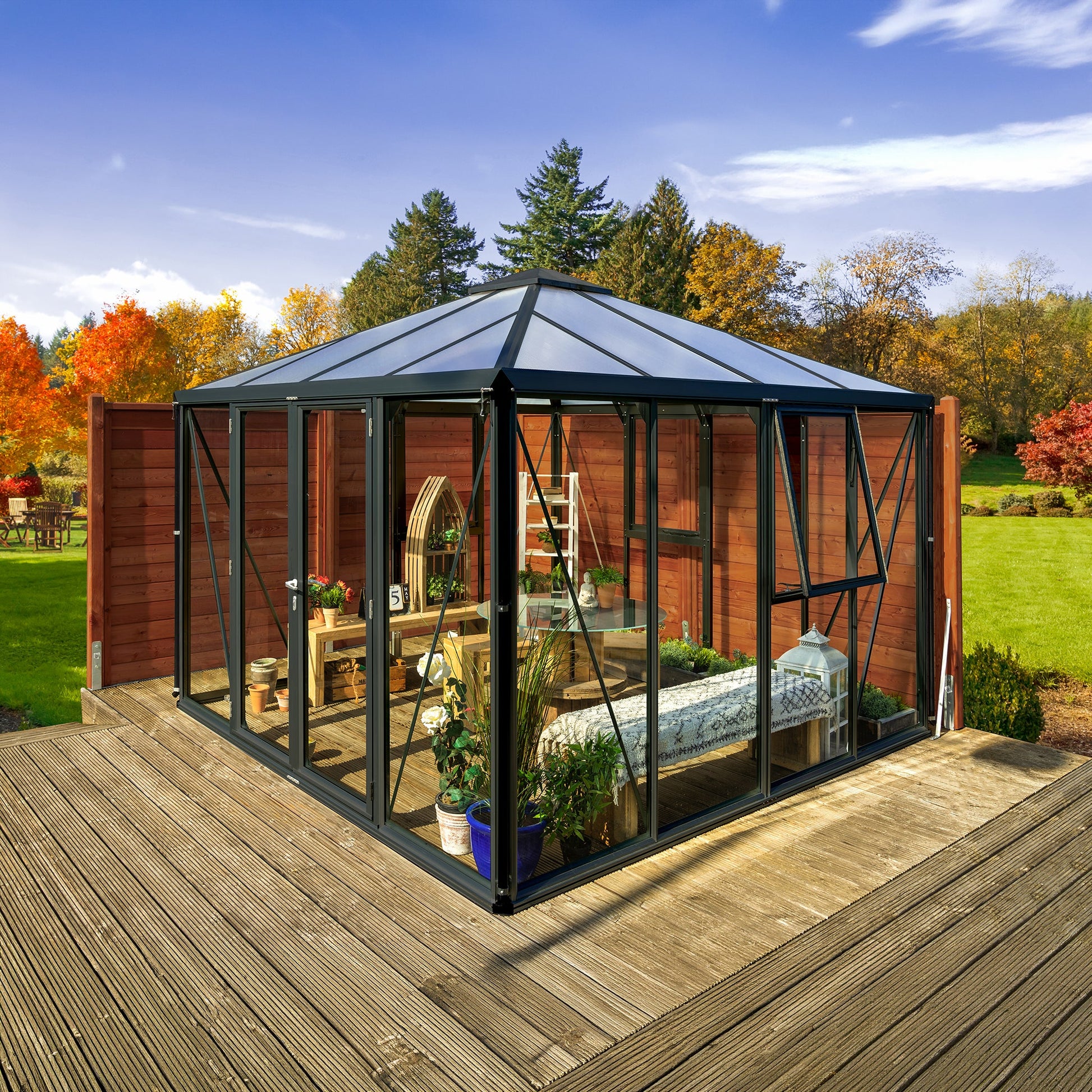 Glass Sided Greenhouse with 10mm PC Roof 322x317cm Aluminium Greenhouses Steelmates