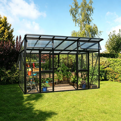 Glass Sided Greenhouse with 10mm PC Roof-271x392cm Aluminium Greenhouses Steelmates