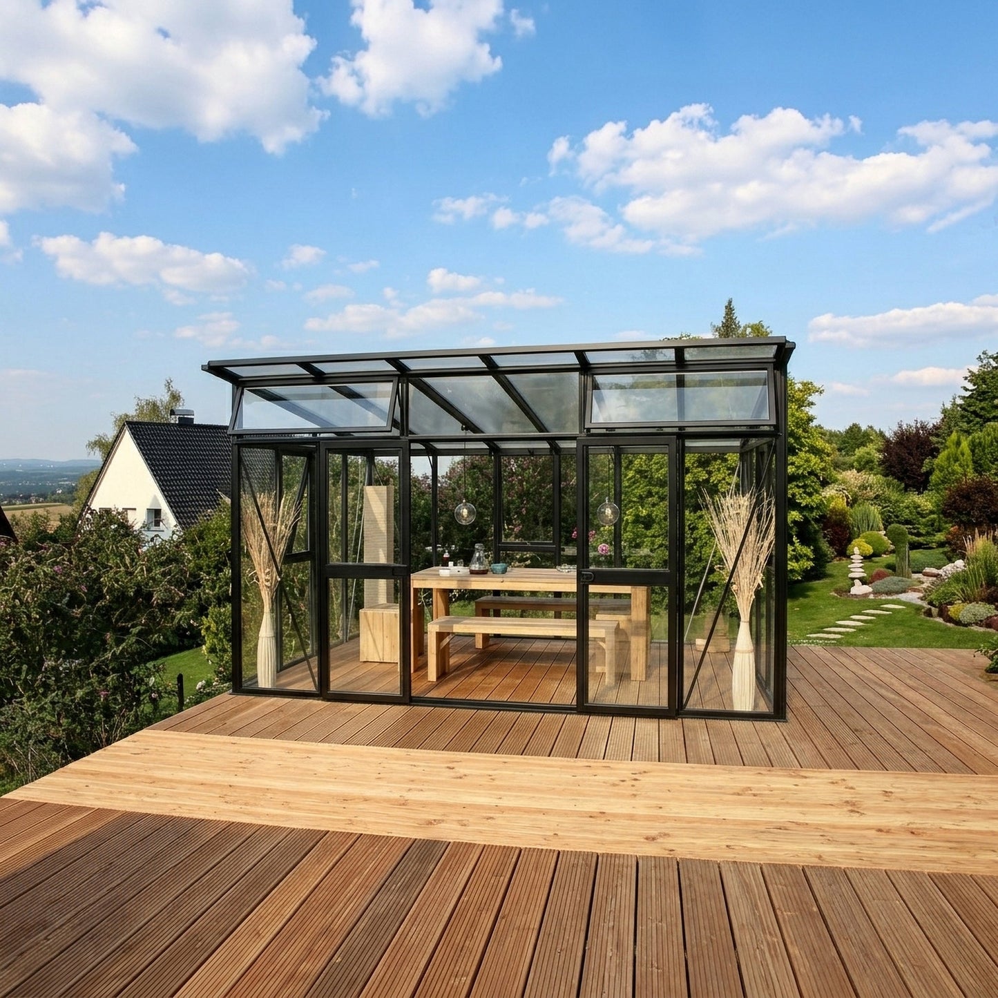 Glass Sided Greenhouse with 10mm PC Roof-271x392cm Aluminium Greenhouses Steelmates