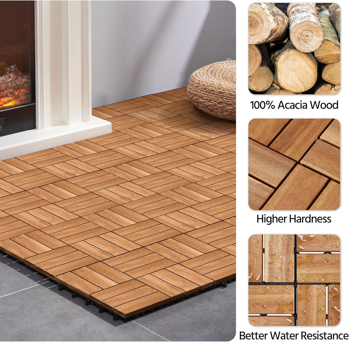 Acacia Hardwood Deck Tile 300x300x24 - pack of 10  steelmates