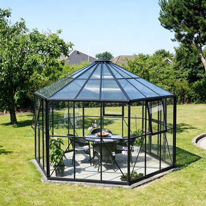 Hexagonal Glass Greenhouse with 6mm PC Roof Aluminium Greenhouses Steelmates