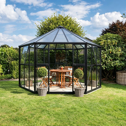 Hexagonal Glass Greenhouse with 6mm PC Roof Aluminium Greenhouses Steelmates