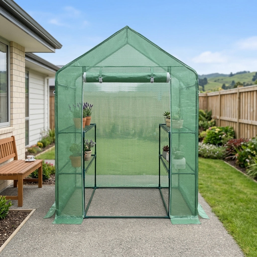 EcoPro 143 x73 x 195cm Walk-in Mini Greenhouse PE Cover Plant Garden Shed Mini Greenhouse steelmates