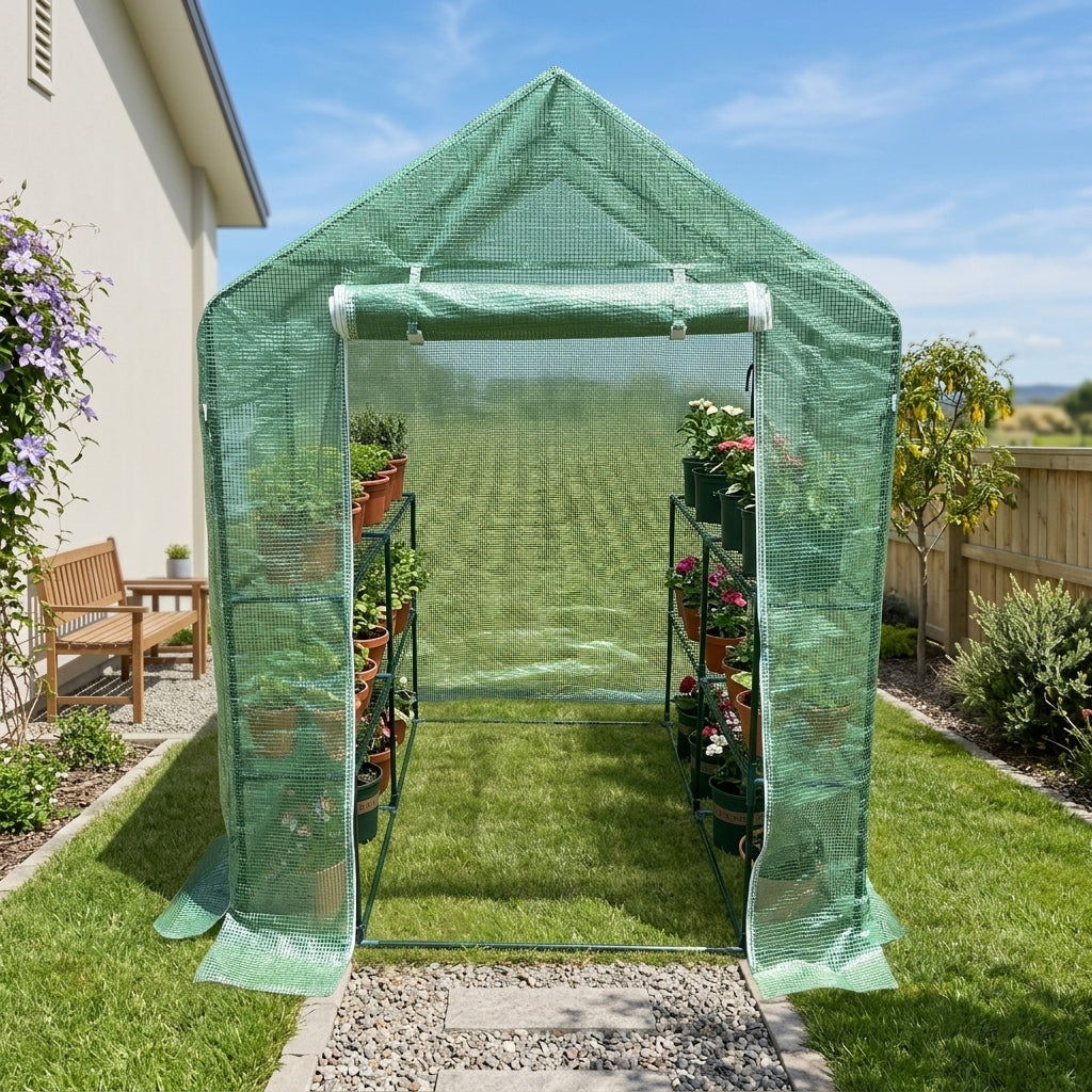 EcoPro 143 x 143 x 195cm Walk-in Mini Greenhouse PE Cover Plant Garden Shed Mini Greenhouse steelmates